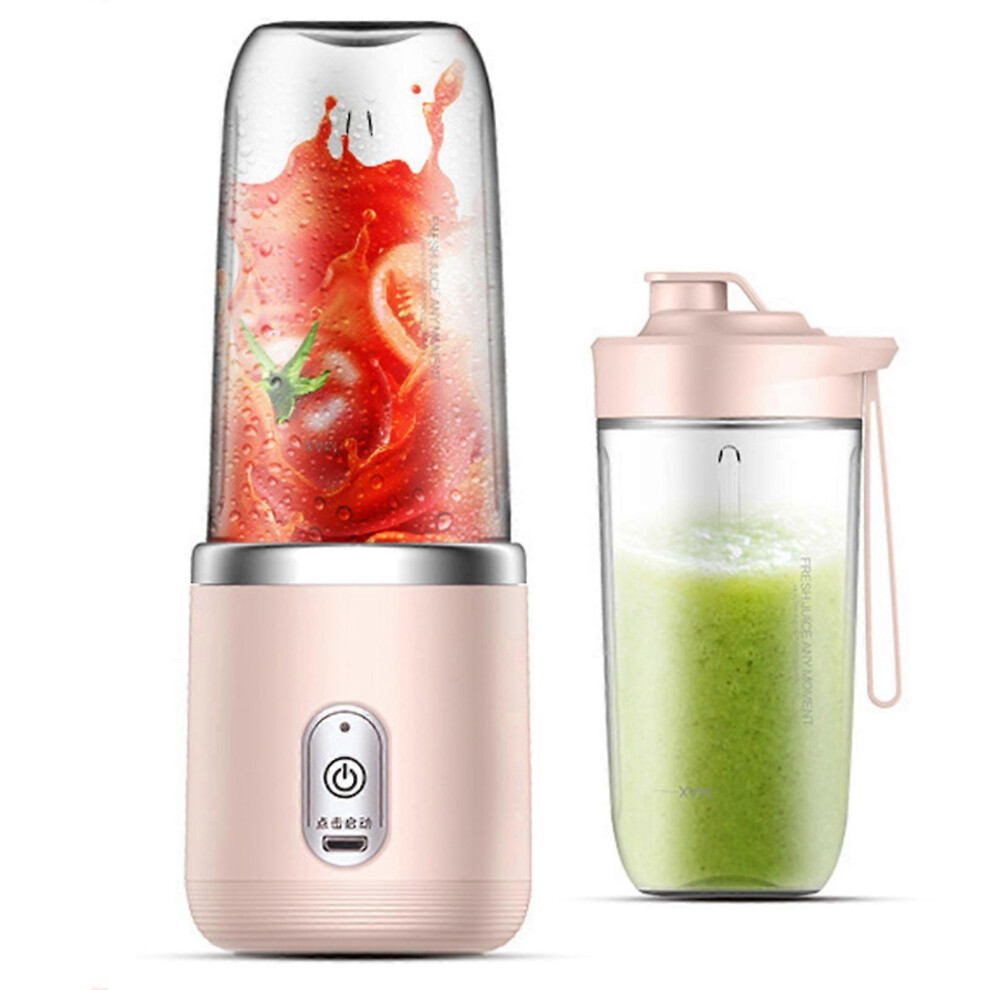 (As show, One size) 40w Portable Rechargeable Automatic Household Juicer Small Glass Juice Cup Pink Double Cup