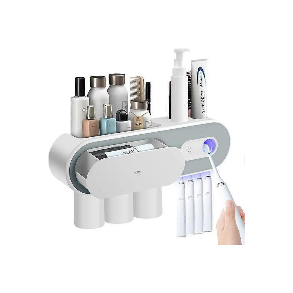 (As show, One size) Electric Toothbrush Holder - Bathroom Toothbrush Holder with Toothpaste Dispenser - USB Rechargeable Tooth Sterilizer with Tooth S