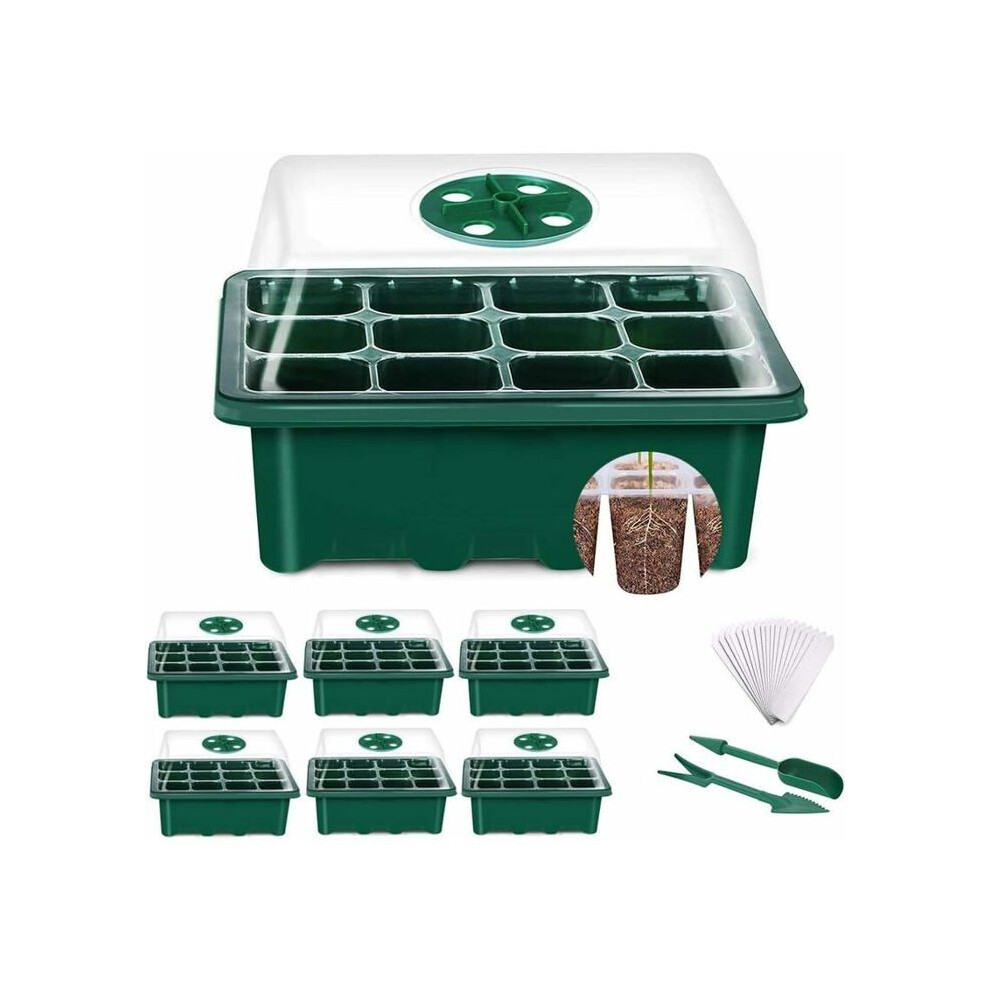 Mini serre pour plantes 6 pièces 72 cellules plateau de semis avec couvercle et ventilation durable pour intérieur VHV