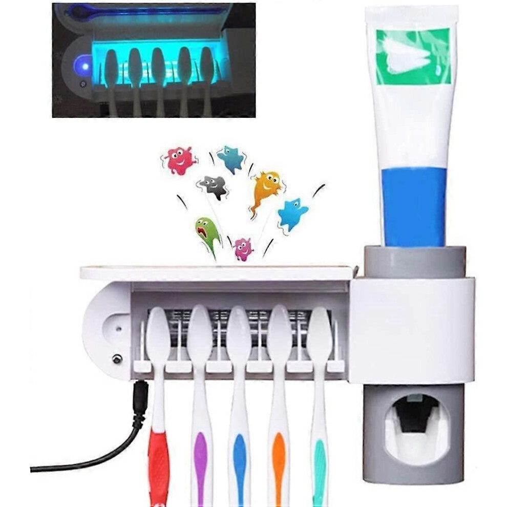 (As show, One size) Electric Toothbrush Holder Sterilizer, UV Drying Wall Mounted with Toothpaste DispenserUV Toothbrush Sterilizer with Toothbrush Holder Set