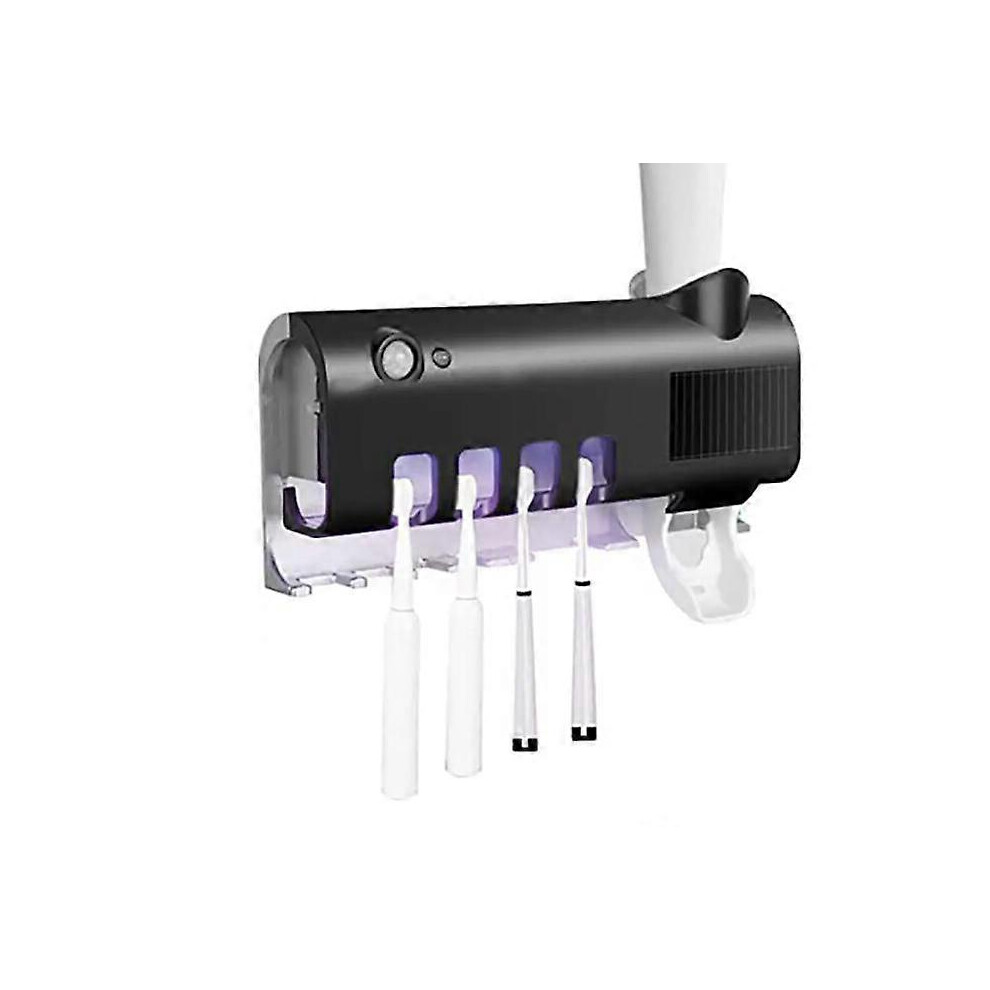 (As Show, One Size) Toothbrush Holder With Uv Sterilizer Function With Led Main Slot For 4 Toothbrushes + Toothpaste Dispenser, 4-Cup, P Light/Black