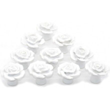Lot de 10 poignées de porte en céramique à motif de fleur rose pour commode, armoire de cuisine, tiroir, placard, blanc VHV