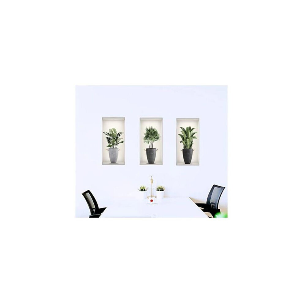 Lot de 3 autocollants muraux amovibles 3D pour plantes, décoration Art déco, pour bureau, maison, salon, chambre à coucher, VHV