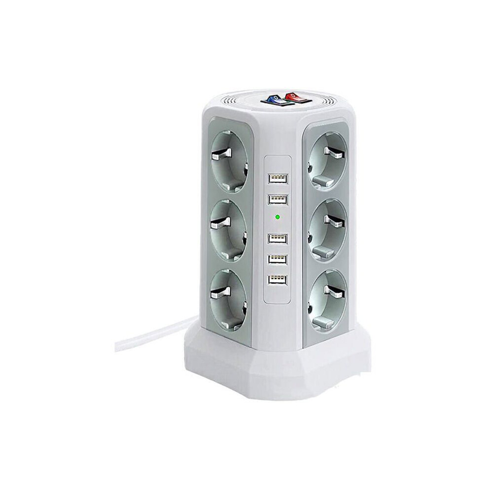 Multiprise parafoudre avec 5 ports USB et 12 multiprises électriques avec 3 interrupteurs, blanc THV