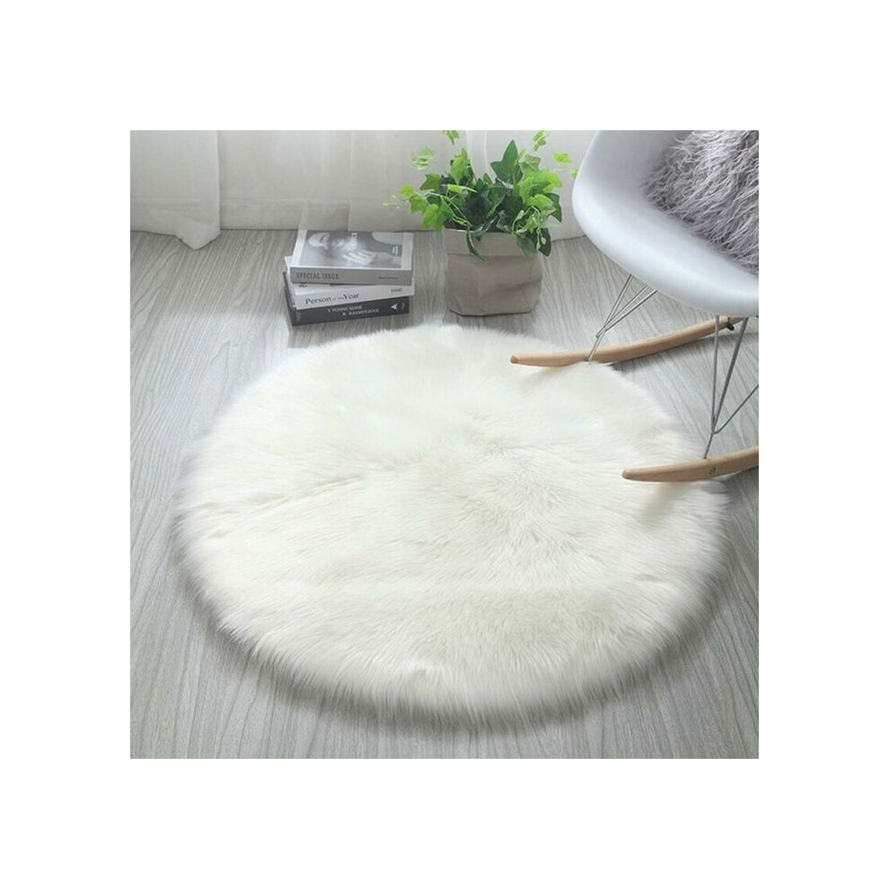 Tapis rond antidérapant en fausse fourrure blanche 45 x 45 cm pour salon et chambre VHV