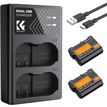 K&F Concept EN-EL15 Battery and Dual Slot Charger for Nikon Z8 Z5 Z6 Z6 II Z7 Battery Compatible with Nikon D850 D780 D750 D7500