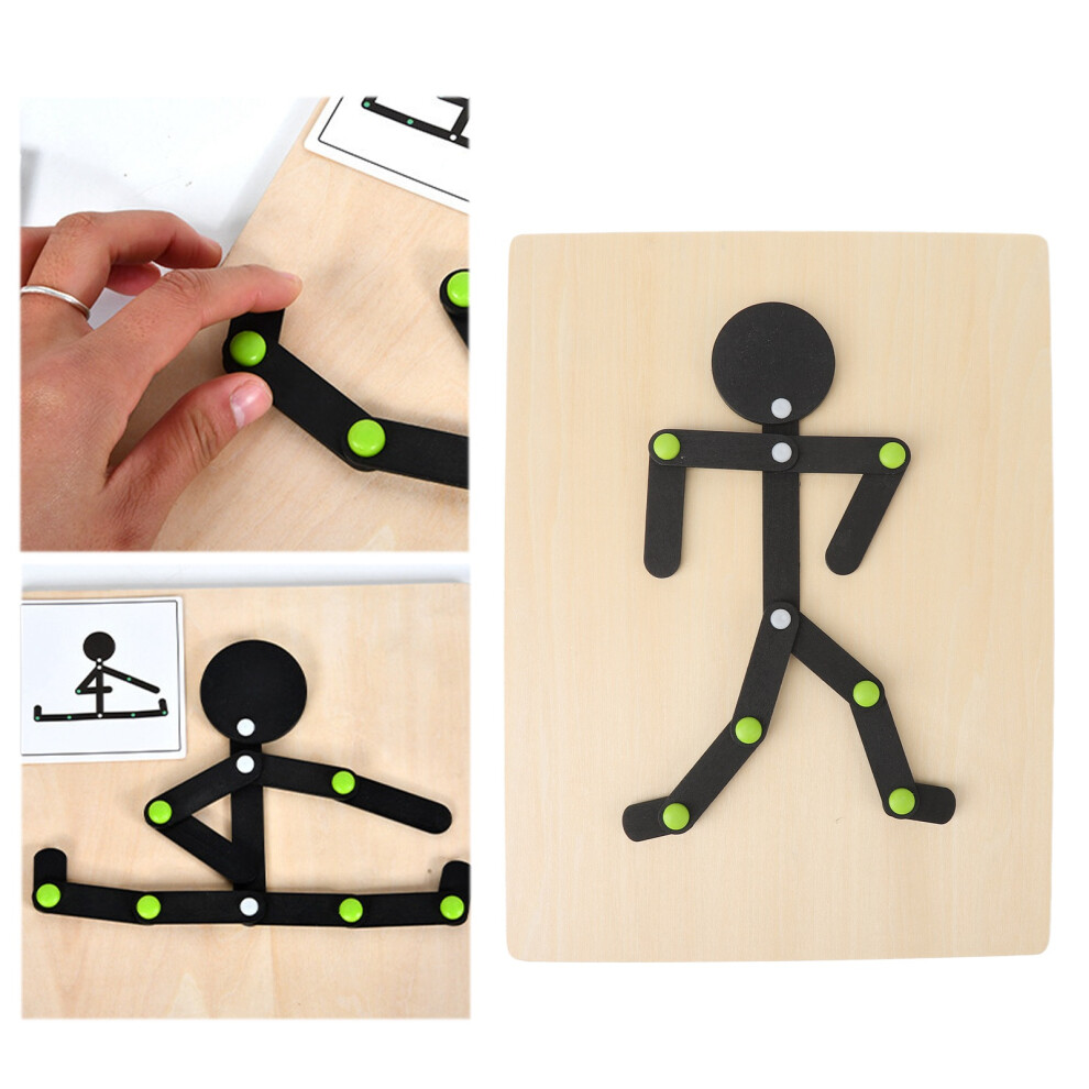 Wooden Stickman Toy Free Movement Limbs Educational Stick Man Puzzle Toy with 24 Cards