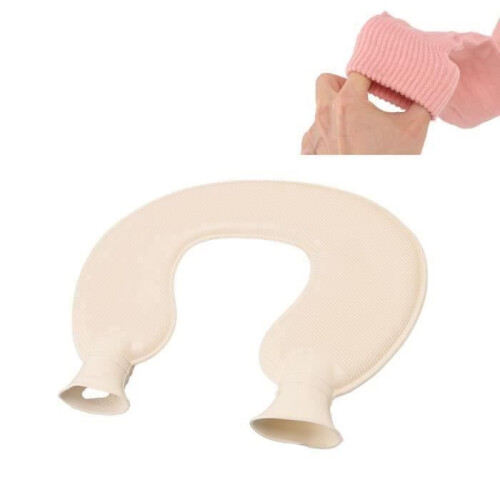 Bouillotte en forme de U, double isolation, tricotée, housse décorative en lin, rose 1