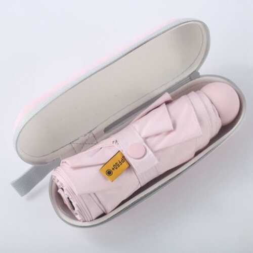 Mini parapluie de poche pliable rose avec boîte de rangement 1