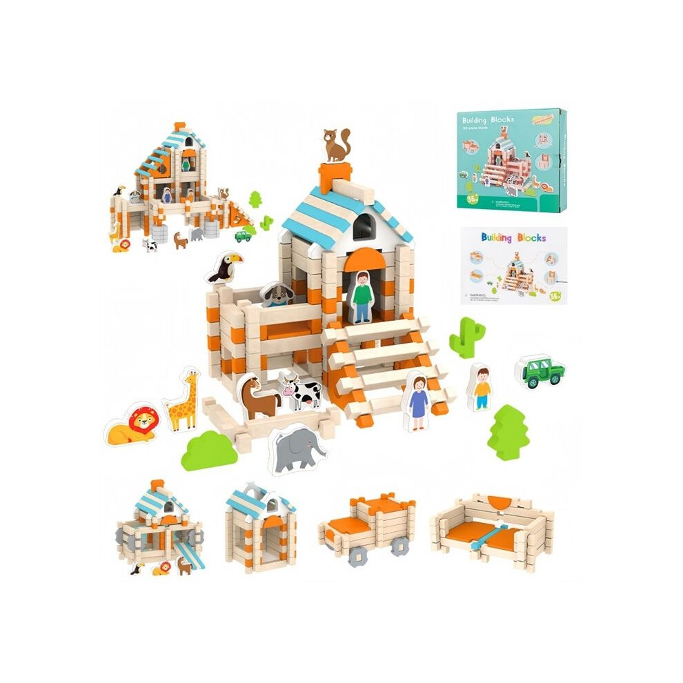 Blocs de construction Montessori en bois pour enfants - Lot de 170 - Construction et motricité fine pour les enfants de 3, 4, 5 et 6 ans et plus