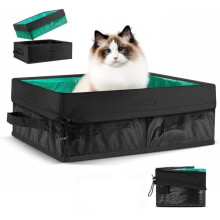 Bac à litière pliable et portable pour chat - Noir - 45 x 36 x 17 cm - Facile à nettoyer - Voyage