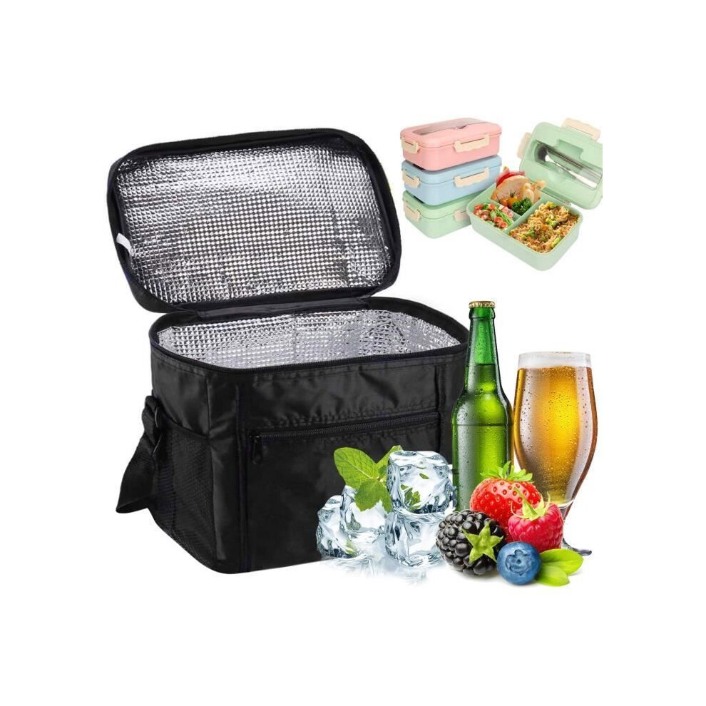 Sac à lunch isotherme, glacière 10 L, pour le travail, l'école, la plage ou le pique-nique, noir