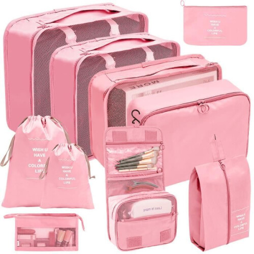 Organiseur de bagages - Marque - Lot de 10 - Polyester 290T - Imperméable - Rose