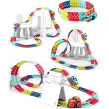 Coffret de voitures de course électriques pour enfants avec éclairage LED, circuit flexible pour enfants à partir de 3 ans (138 pièces)
