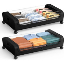 Coffre de rangement sous le lit à roulettes, coque rigide avec couvercle pour vêtements et chaussures, lot de 2
