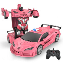 Jouet Transformers RC en 1, voiture robot transformable télécommandée 1:18 2,4 GHz avec lumière LED et dérive rotative, rose