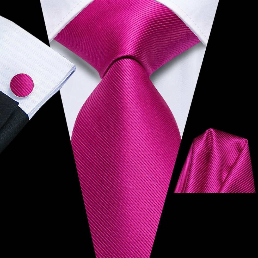 (N-3919) Hi-tie Mens Silk Tie Classic Rose Red Necktie Handkerchief Cufflinks Set