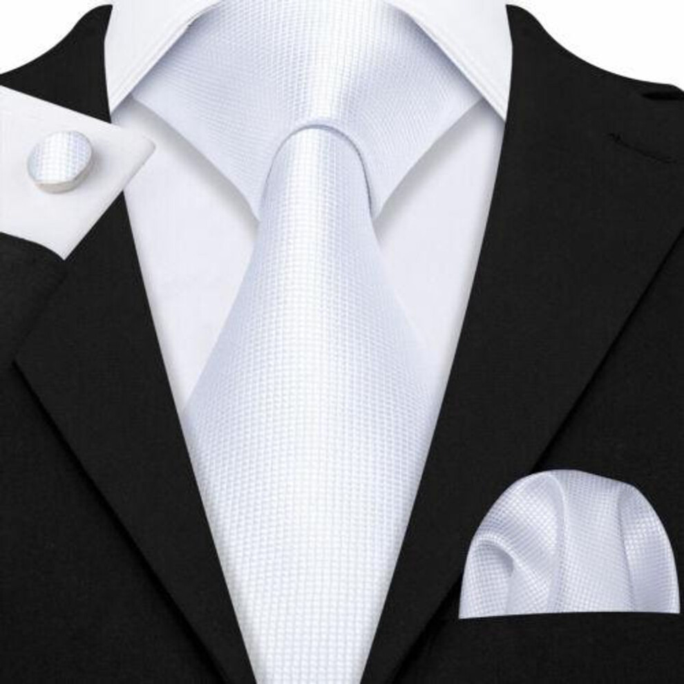 (N-0341) Hi-tie Mens Silk Tie Classic Rose Red Necktie Handkerchief Cufflinks Set
