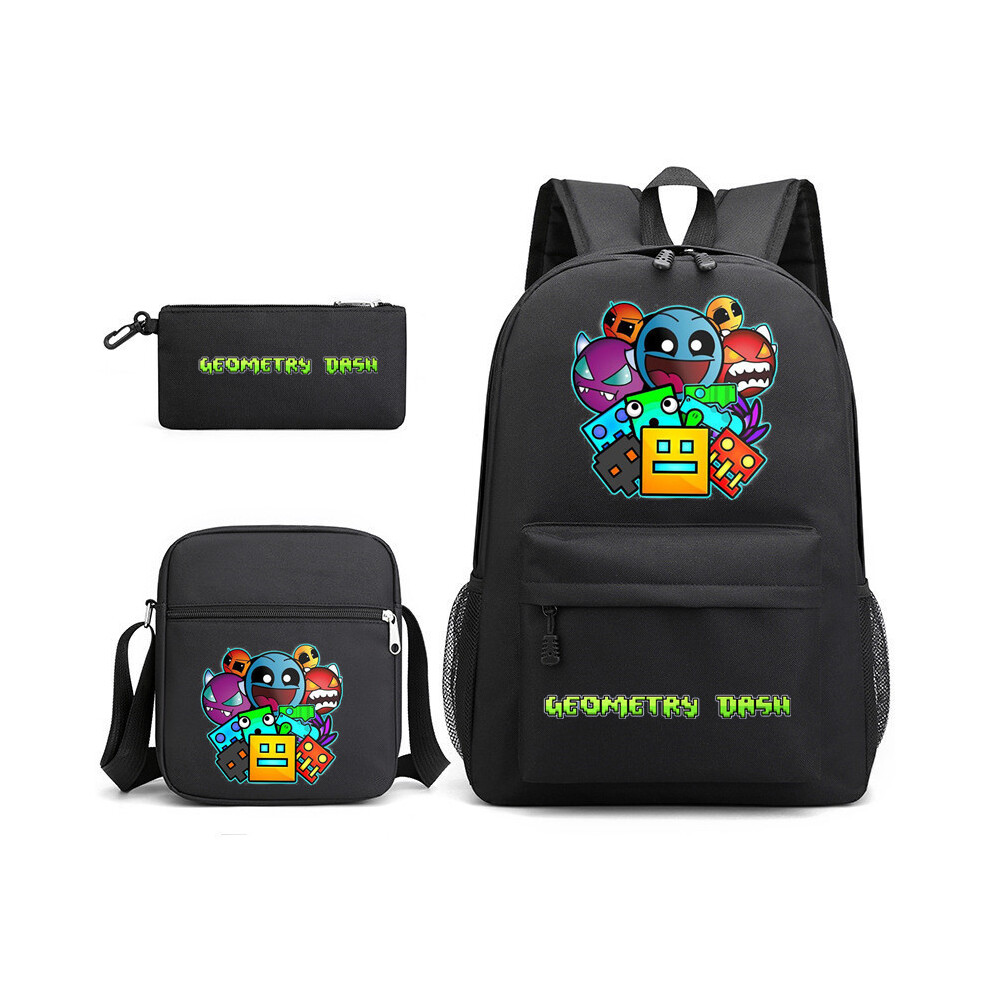 (D1, Three-piece set) Geometry sprint game geometry dash three-piece set of male and female students campus backpacks