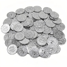(Silver, 100pcs) 20/50/100pcs Retro Pirate Coin Party Supplies Gift Kids Favor Birthday Toys Halloween Decor Fake Treasure Plastic Game Coin
