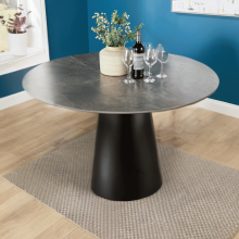Dining Table 120cm Round Modern Design MDF Melamine Top Grey Kitchen