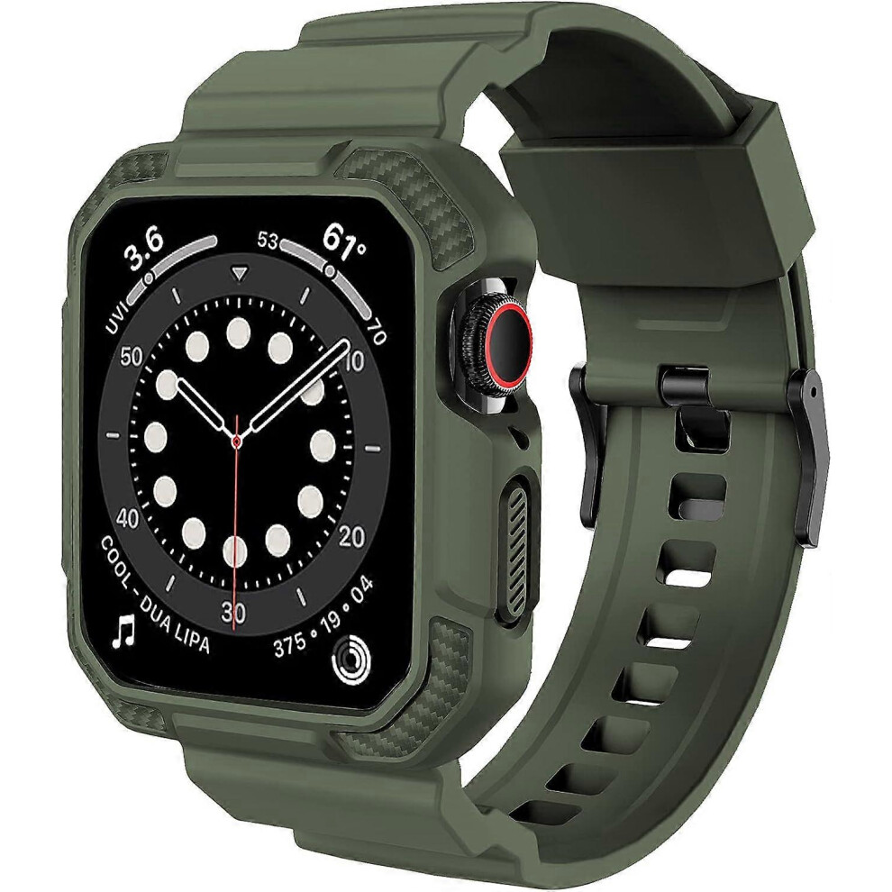 (As Show, One Size) Compatible With Apple Watch Band 45Mm 44Mm 42Mm With Case, Shockproof Rugged Band Strap-(Army 42-44Mm) Green 8031297157575