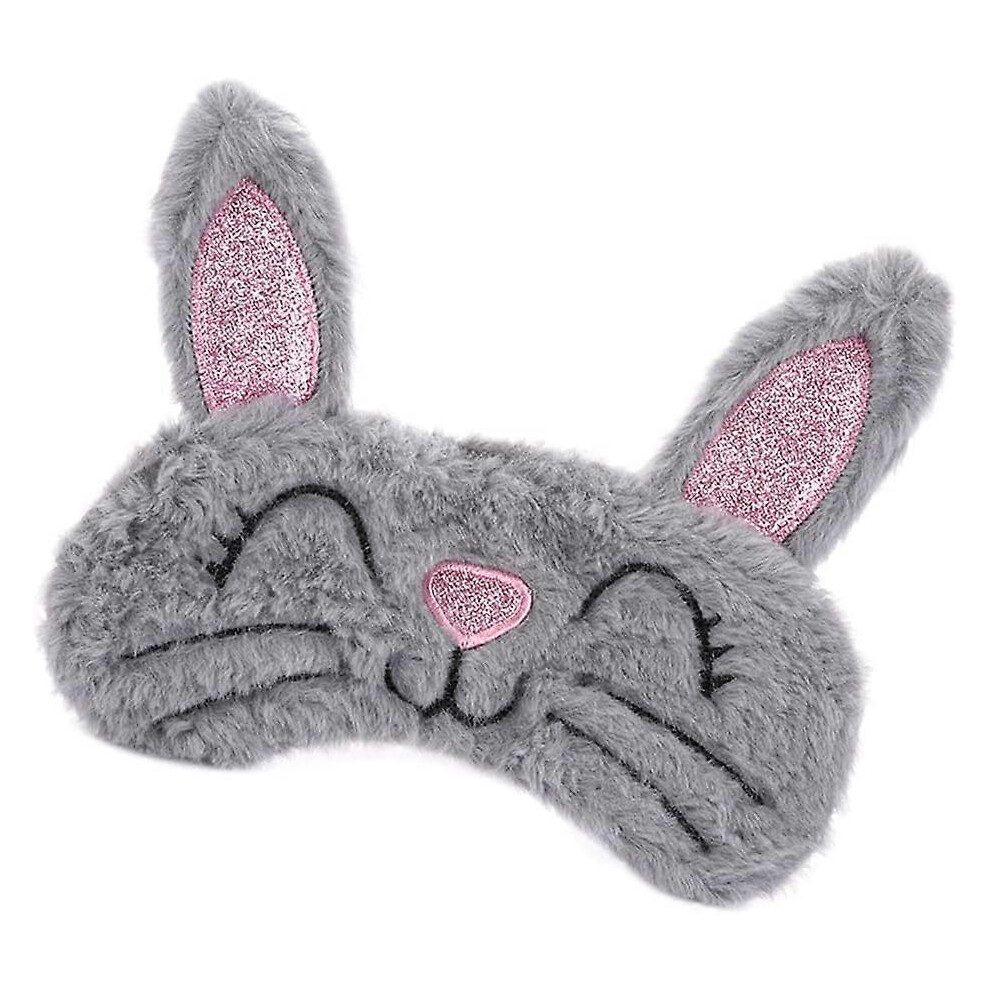 Kikidex Grey (As Show, One Size) Cute Animal Sleeping Sleep Mask Soft Plush Blindfold Cute Rabbit Panda Koala Eye Cover Eyeshade For Kids Teens Girls Women (Rabbit