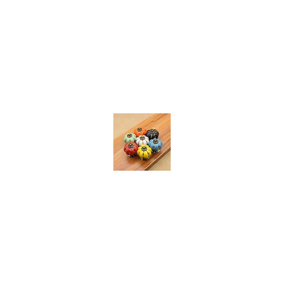 (As Show, One Size) Ceramic Drawer Knobs Pumpkin Shape Cabinet Knob For Kitchen Drawers And Cupboards - Mix Of Colors 8031297156325