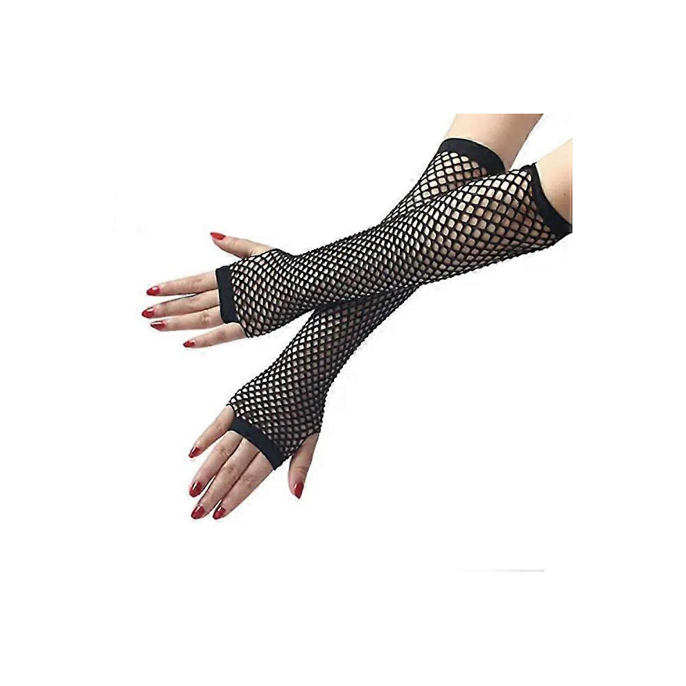 (As show, One size) Pair of long fishnet gloves, black fishnet gloves Fishnet gloves Fingerless Long Stretchy Long fishnet glovesLong fishnet gloves f