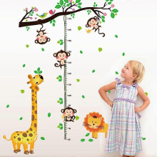 (As show, One size) Tree Monkey Wall Stickers Height Measure Chart Wall Sticker Jungle Animals Wall Decor Kids Room Baby NurseryGiraffe Monkey Height Sticker 60*90cm