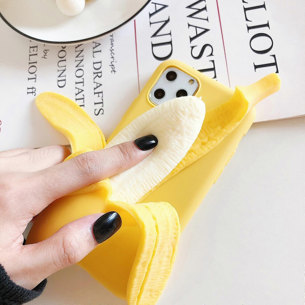 (As show, One size) 1PCS Phone case For iPhone 13 Pro Max Three Dimensional Creative Decompression Mobile Phone Case 3D Funny Cute Soft Silicone Squeeze Open Banana Stres