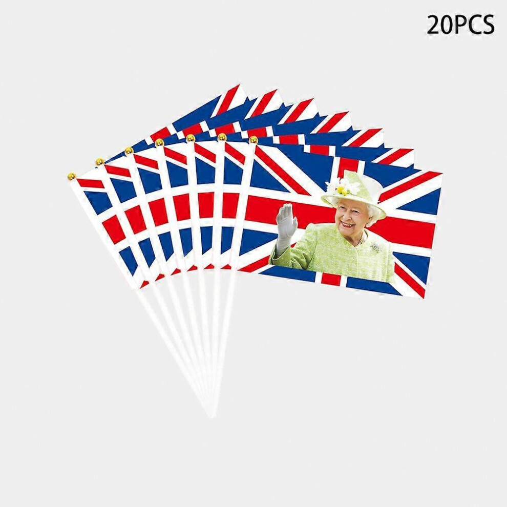 (As show, One size) 20PCS Queen Elizabeths Plat-inum Jubilee Flags, 5.5x8.3 Inch Union Jack Hand Waving Flag for Her Majesty The Queen 70th Anniversar