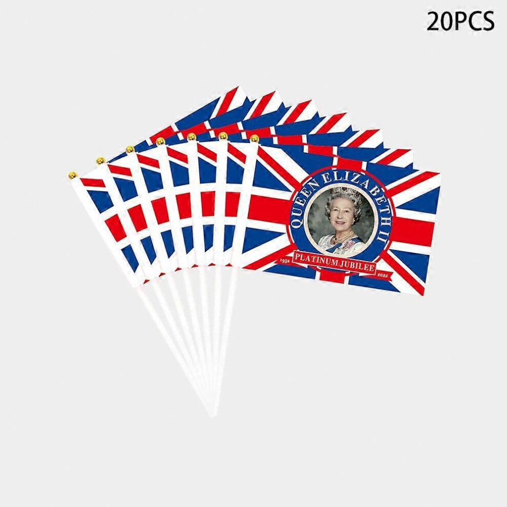 (As show, One size) 20PCS Queen Elizabeths Plat-inum Jubilee Flags, 5.5x8.3 Inch Union Jack Hand Waving Flag for Her Majesty The Queen 70th Anniversar