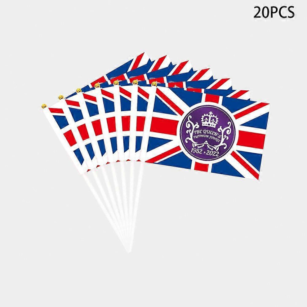 (As show, One size) 20PCS Queen Elizabeths Plat-inum Jubilee Flags, 5.5x8.3 Inch Union Jack Hand Waving Flag for Her Majesty The Queen 70th Anniversar