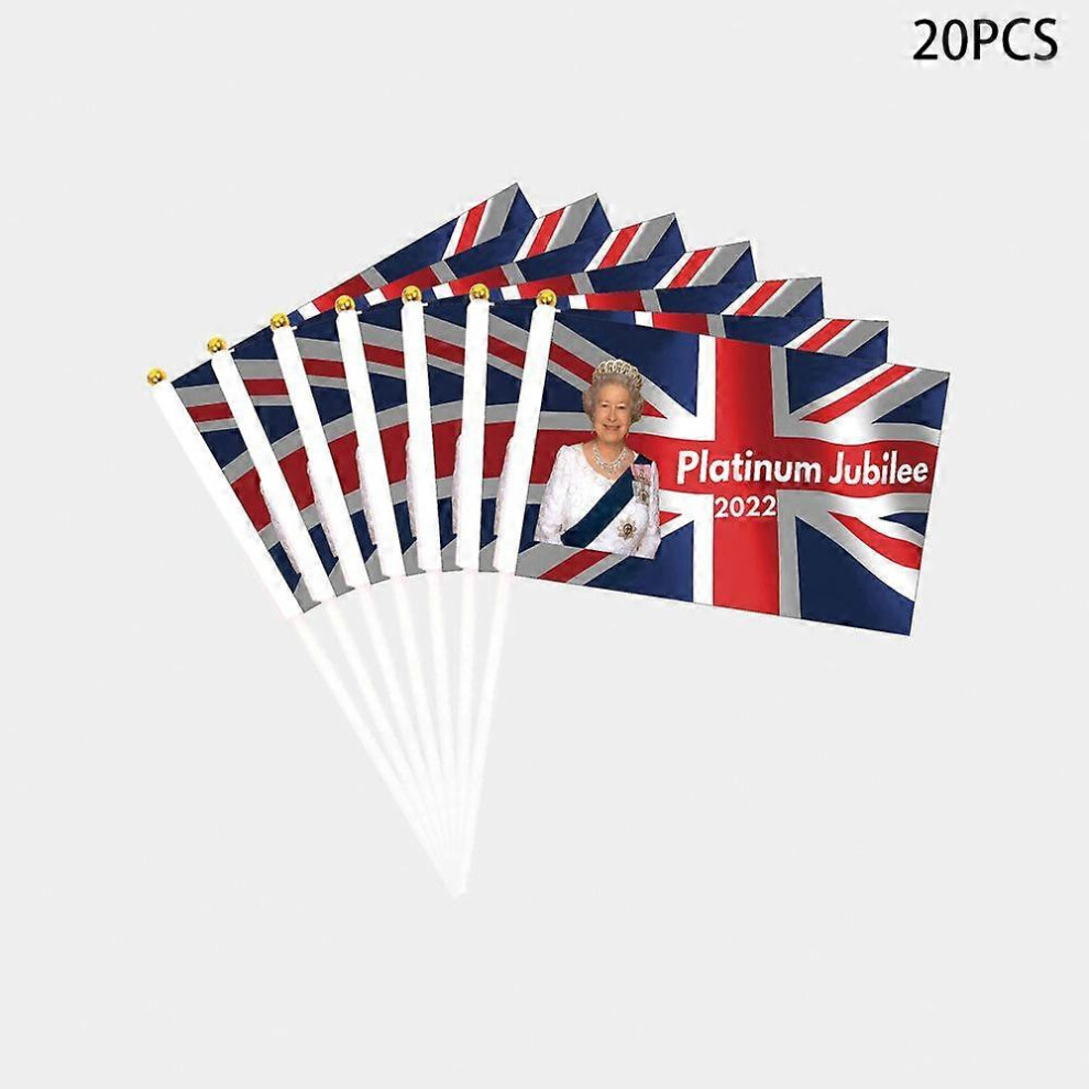 (As show, One size) 20PCS Queen Elizabeths Plat-inum Jubilee Flags, 5.5x8.3 Inch Union Jack Hand Waving Flag for Her Majesty The Queen 70th Anniversar