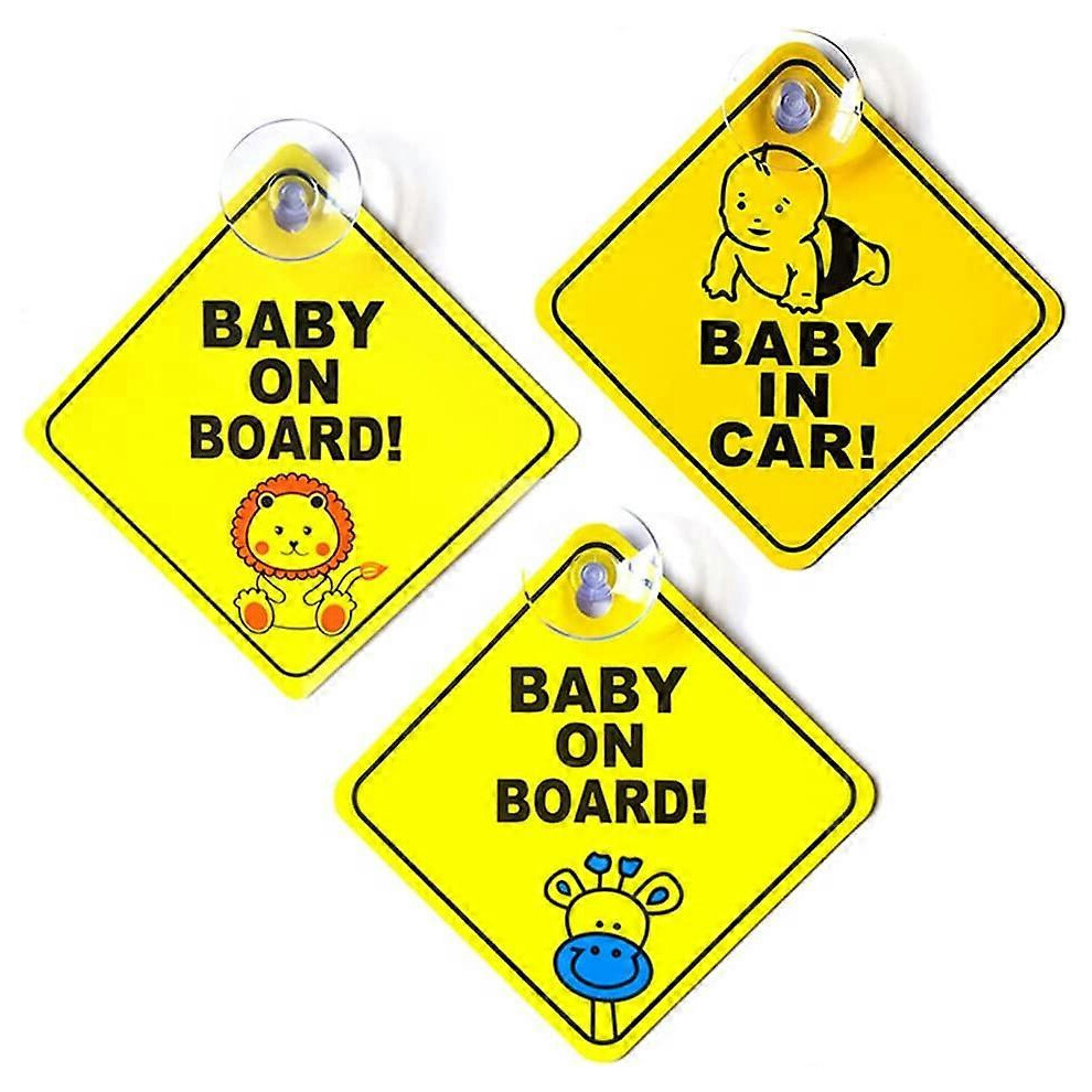 (As show, One size) Baby on Board Sign,Baby on Board Stickers 3 Pack Baby on Board Car Sticker with Suction Cup for Kids Car Safety Warnings