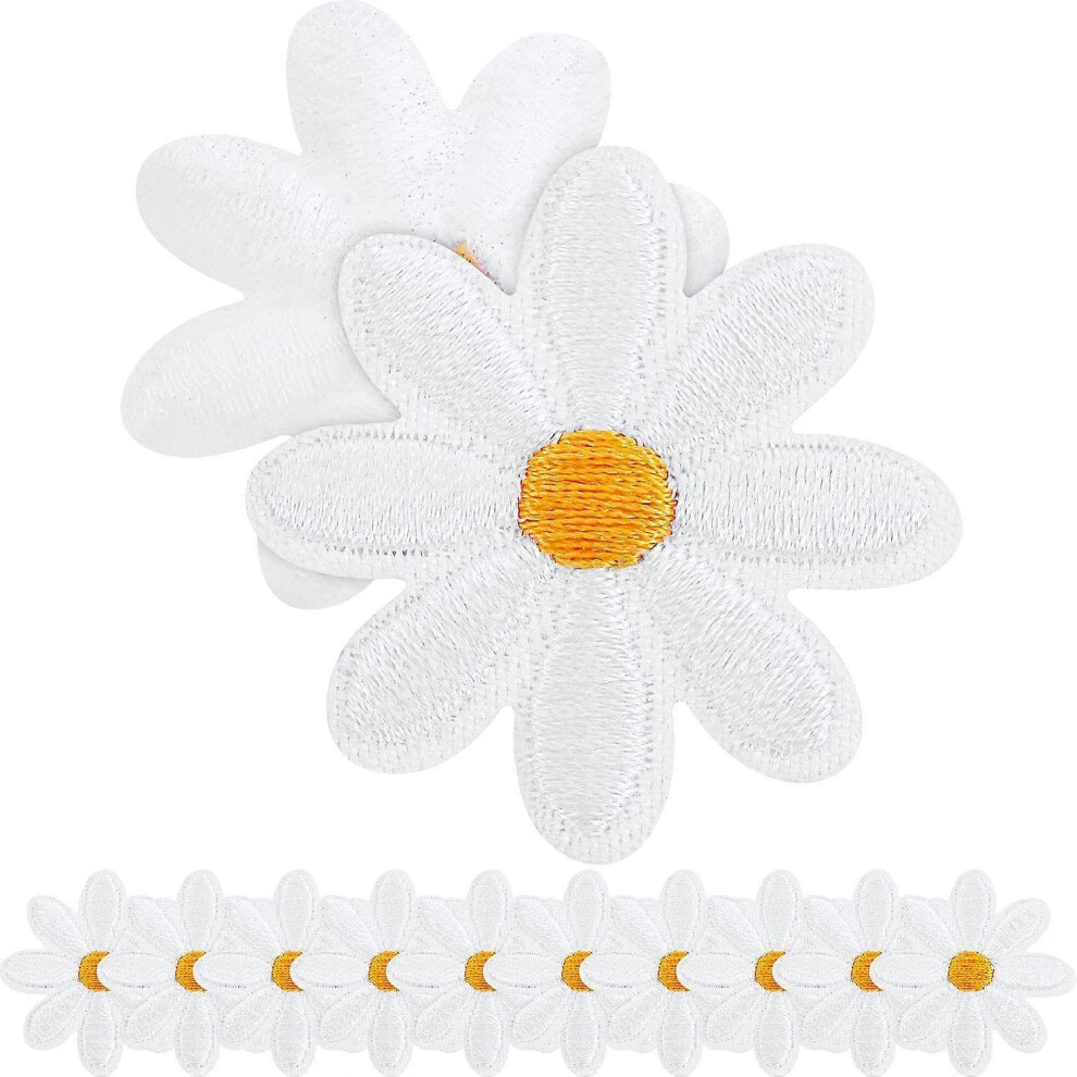 (As show, One size) 40 Pieces Daisy Flower Patch Flower Applique Iron-on Patches Embroidered Decorative Patches for DIY Decoration T-Shirt Backpack Hoodies Shoes Bags, 1.