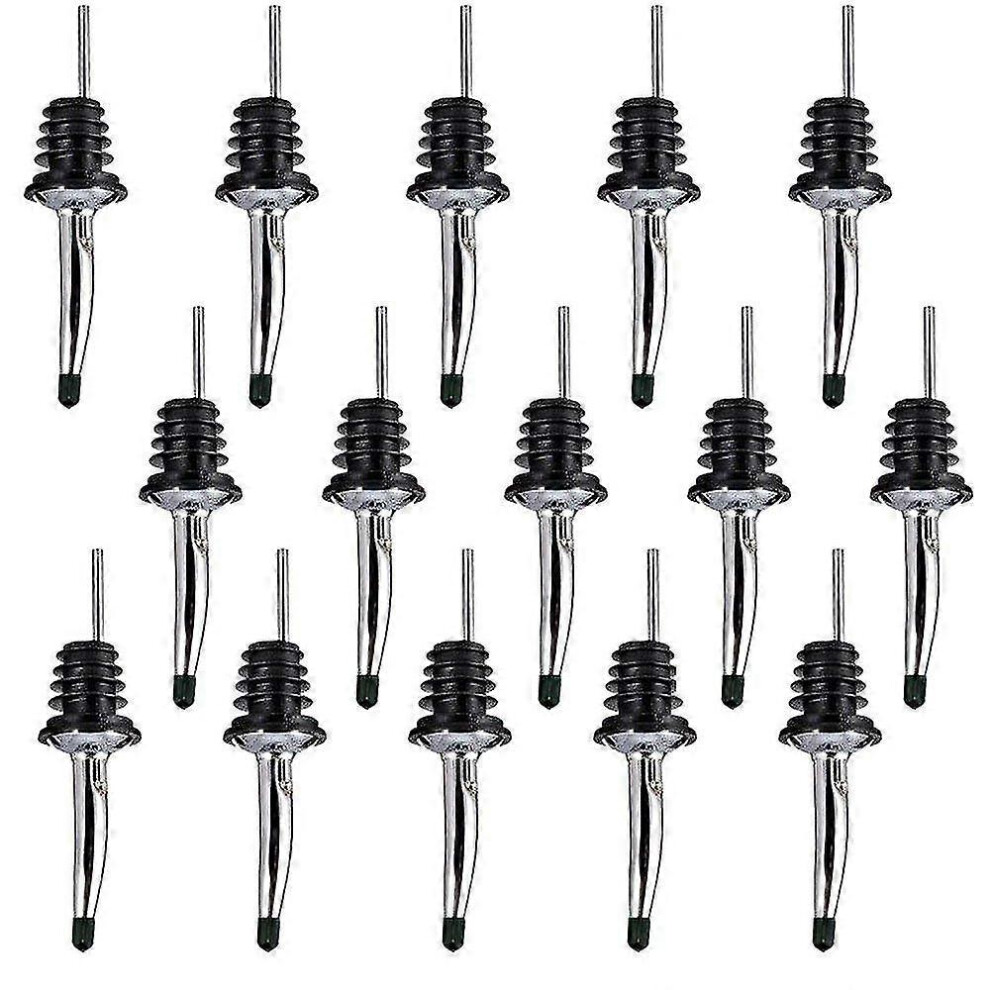 (As show, One size) 16 Pcs Stainless Steel Liquor Bottle Speed Pourers Tapered Spout With Rubber Dust Caps Perfect For Pubs, Clubs, Restaurants, Bars,