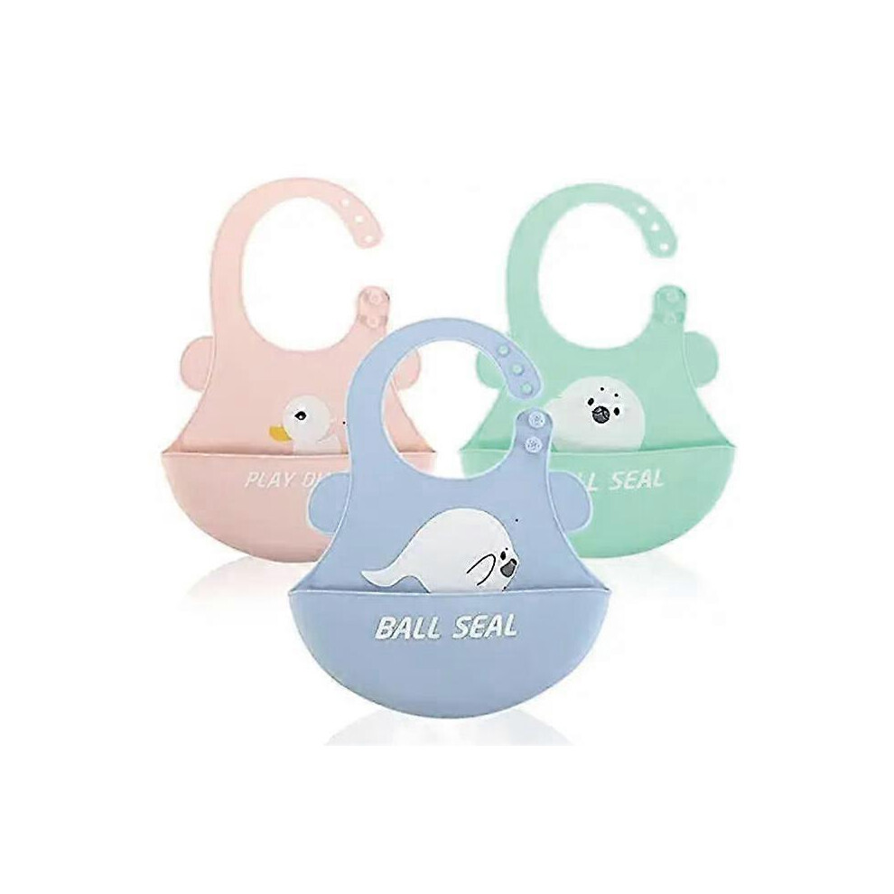 (As show, One size) Silicone Baby Bib, 3 Pieces Soft Baby Recovery Bib, Waterproof Silicone Bib, Bpa Free-Child Silicone Bib, Silicone Baby Bibs with