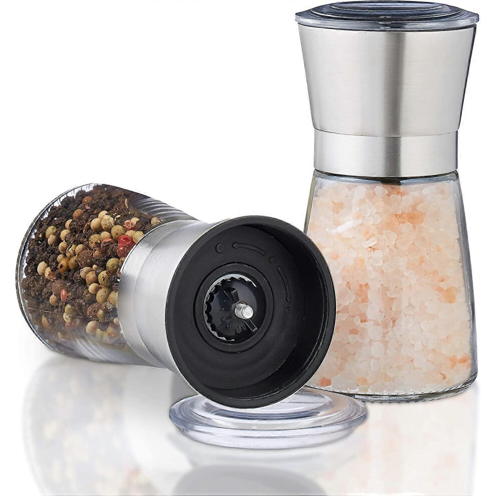(As show, One size) Pepper Mill, Set of 2, Manual, Salt Mill, Pepper, Spice Glass, Stainless Steel Adjustable Ceramic Grinder, NatureManual Grinder 304 Stainless Steel Gl