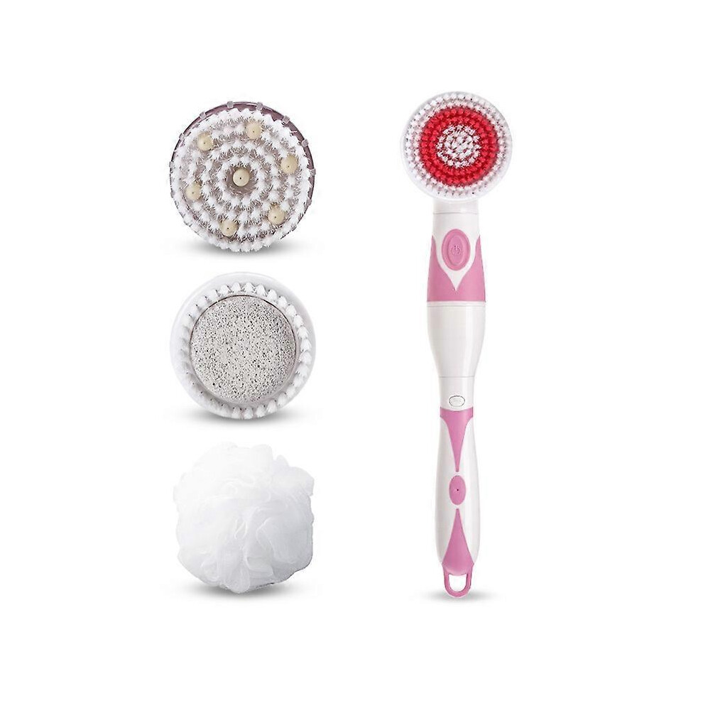 (As show, One size) Electric Spin Massage Shower Brush Bath Spa Cleaning Waterproof Back Scrubber pink
