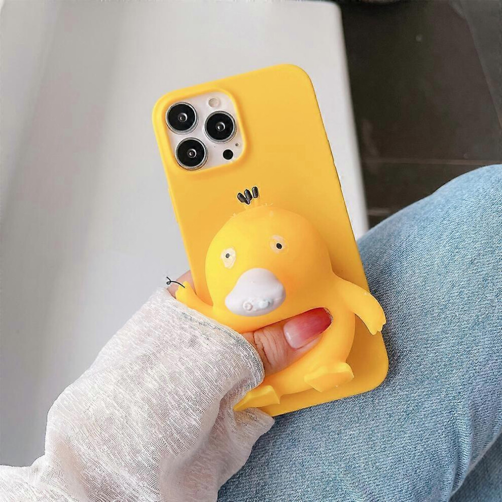 (As show, One size) 1PCS Phone case, For iPhone 11 Three Dimensional Creative Decompression Mobile Phone Case 3D Funny Cute Soft Silicone Squeeze Little yellow duck Stres