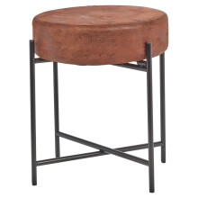 Brown Faux Leather Stool Round Padded Seat Dressing Table Chair Metal Legs