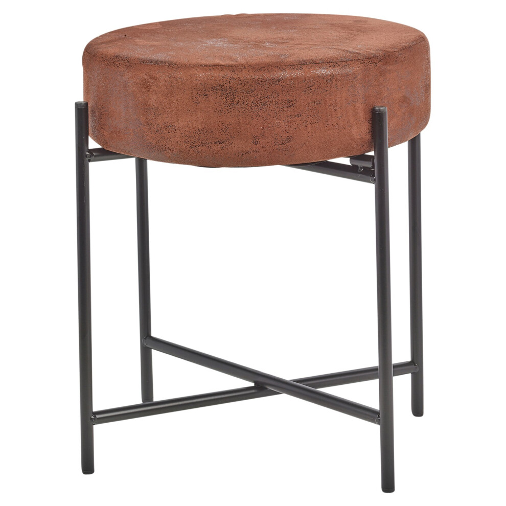 Urbn Living Brown Faux Leather Stool Round Padded Seat Dressing Table Chair Metal Legs