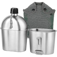 Military Canteen Kit 2pcs 1000ml 600ml Stainless Steel Cup Set with Cover