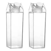2 Pcs Clear Square Plastic Bottle for Milk Juice Water Portable Outdoor Cup Set