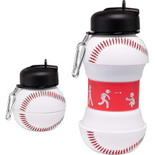 Clip-On Collapsible BPA-Free Silicone Baseball Water Bottle For Kids, 18 Oz