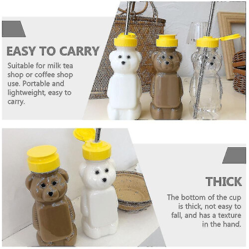 6pcs Bear-Shaped Kids Drinking Bottles Portable Transparent Beverage Bottle Set 2