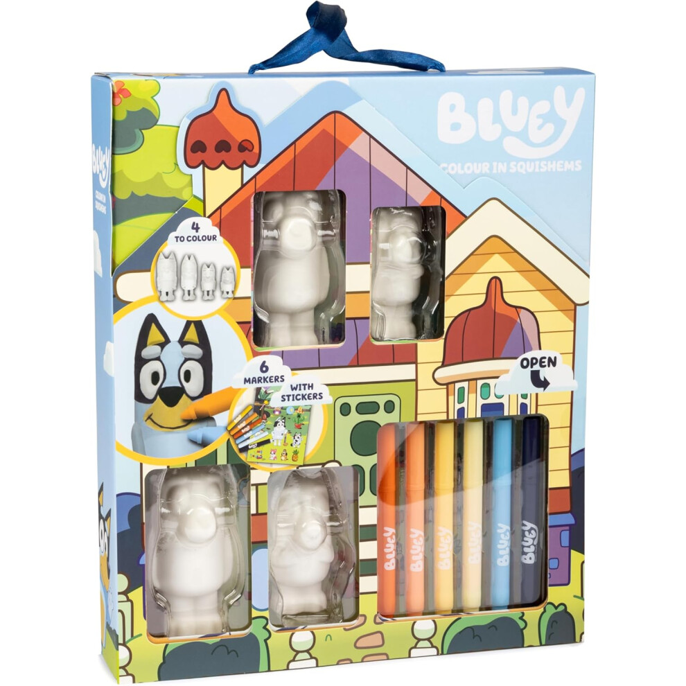 Bluey Colour In Squishems Set Includes 6 Felt Tip Pens & Sticker Sheet