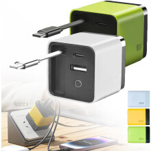(Green) 3 in 1 GaN Charger, 2025 Scalable 80w Max Module with Type-C Cable and 2 USB Ports, Retractable Fast Charging Cable for Phone